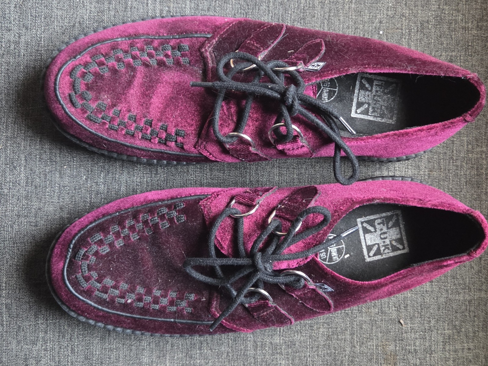 Anarchic by T.U.K. Shoes Maroon Velvet Creeper Mens size 11 mod ska punk rocker