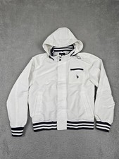 U.S. Polo Assn Jacket Mens Medium White Hooded Mesh Lined Zip Pocket Windbreaker