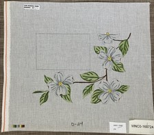 Handpainted Needlepoint Canvas  Dogwood Flower Frame   Read Description 