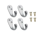 4x Brass Robe Hooks Satin Chrome – Single Coat Hat Door Wall Hangers with Screws
