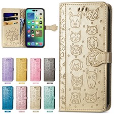 For iPhone 17 Pro Max 16 14 13 Embossed Leather Magnetic Flip Stand Wallet Case