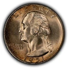 1951-S 25c Silver Washington Quarter - Colorful Toning - Frosty BU - SKU-Z6459