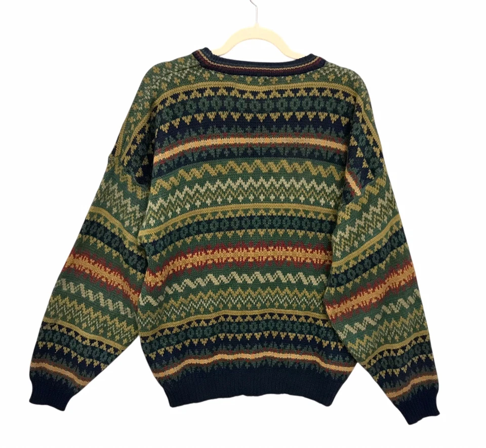 VTG Sears Fair Isle Cardigan Green 80s Grunge Grandpa Academia Preppy Sz L Tall - Image 3 of 4