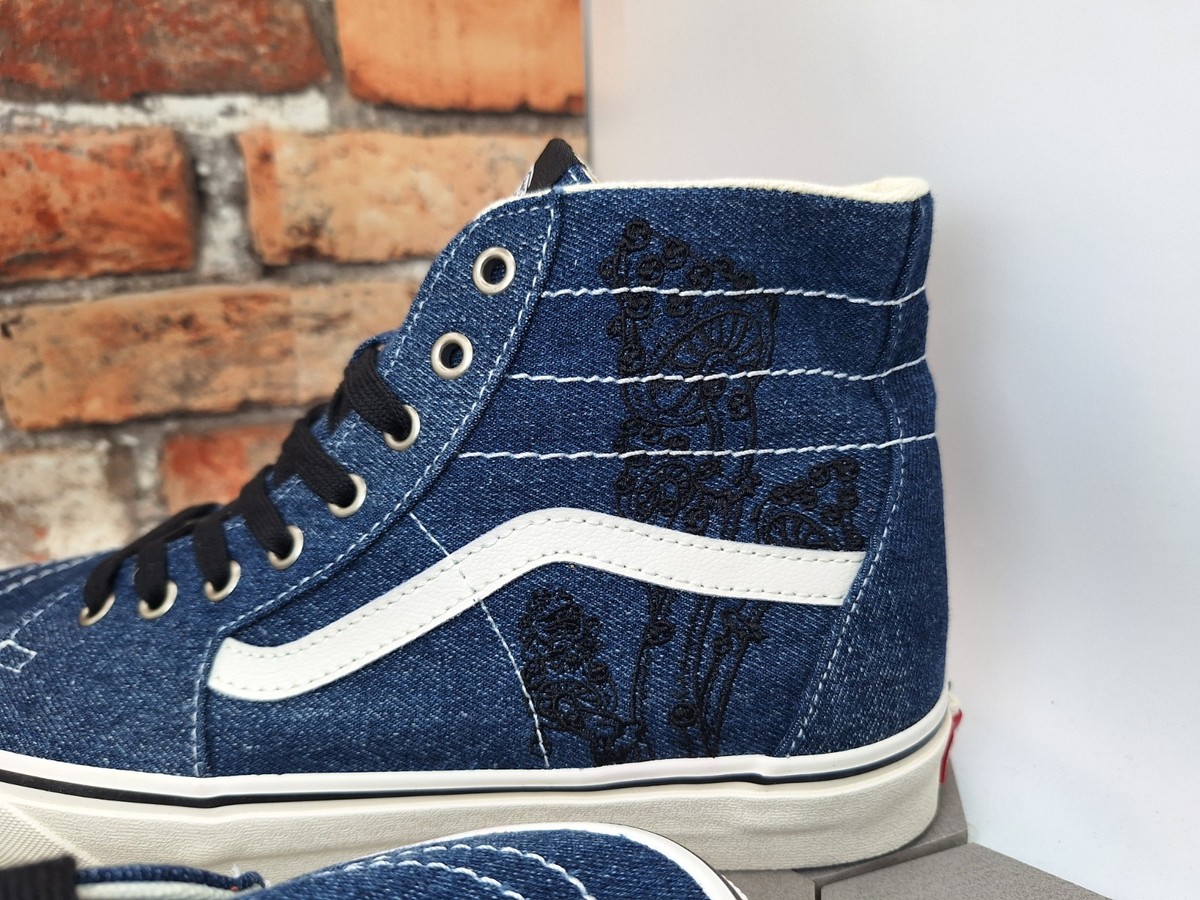 Vans Sk8-Hi Tapered Denim Embroidery Men Size 11.5, Women Size 13 Embroidery Inspired Navy Vans Sk8 Hi Top Shoes - Custom Vans  main image 4