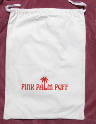 PINK PALM PUFF Drawstring Bag Pouch Cotton Canvas 13x18 White