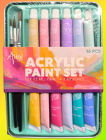 Acrylfarben Set-Pastell 12X12Ml Mit 3 Pinsel + Etui, KüNstlerfarben Malfarben