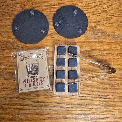 Whiskey Glasses Gift Set, Stones, Coasters, Tongs, Cocktail Cards NEW Mixology - Picture 5 of 9