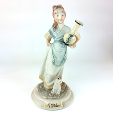 Vaso firmato A. Belcari bambina con cane Capodimonte porcellana italiana 7" 1987 dec