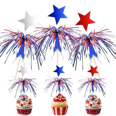 4th of July Cocktail Picks 100Pcs, Patriotic Firework Picks with Red White Blue