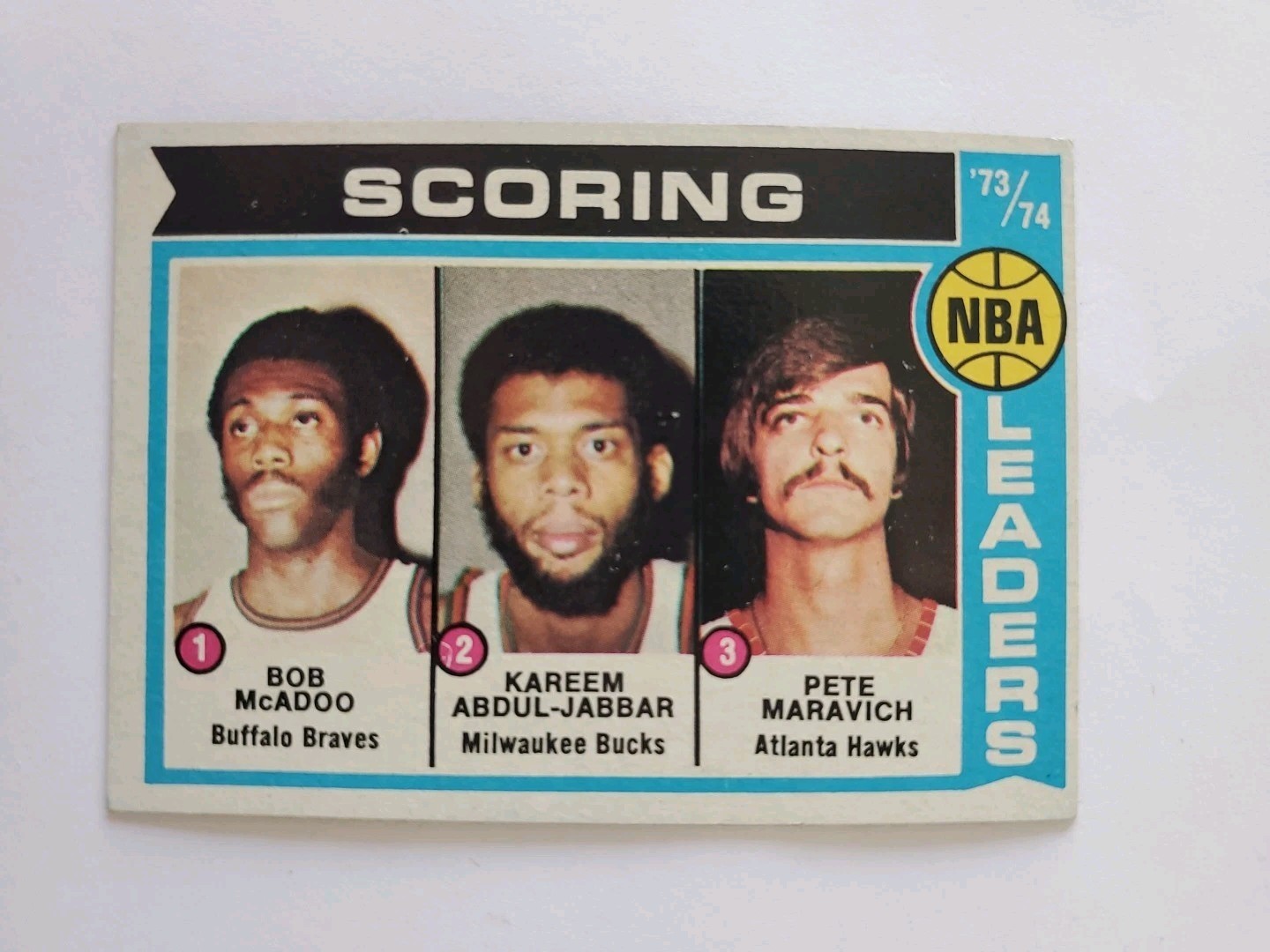 1974-75 Topps Basketball #144 NBA 1973-74 Scoring Leaders McAdoo/Jabbar/Maravich