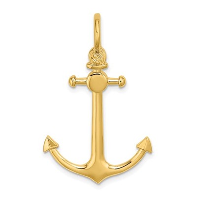 10k Yellow Gold Nautical Anchor Pendant Polished Religious Maritime Jewelry
