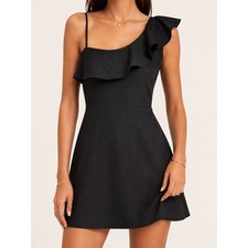 Banana Republic One Shoulder Ruffle Black Cocktail Dress Women's Size 8 Elegant