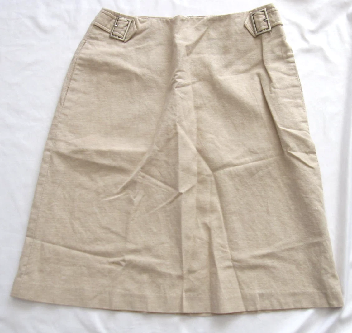 Vtg Y2K The Limited Linen Midi Skirt Minimalist 90s Aesthetic Side Buckle WK42