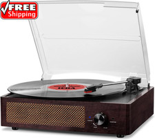 Vinyl Record Player Turntable with Built-In Bluetooth Receiver  2 Stereo Speake