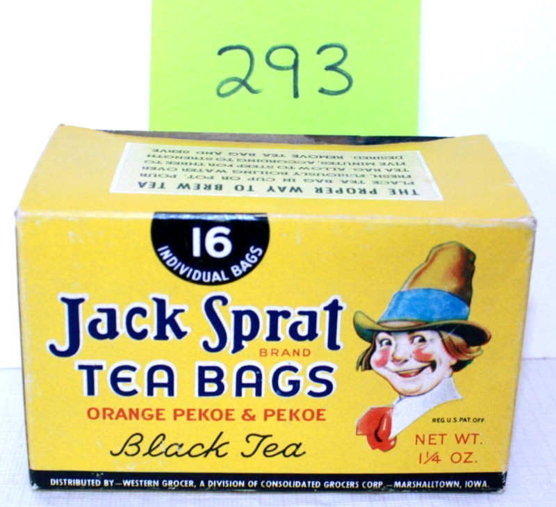 Vintage Jack Sprat Orange Pekoe Tea Bag  Box (empty) Marshalltown, Iowa