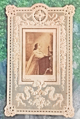 19th century knife - Girl in prayer - Ed. Letaille - Pious image - Santino