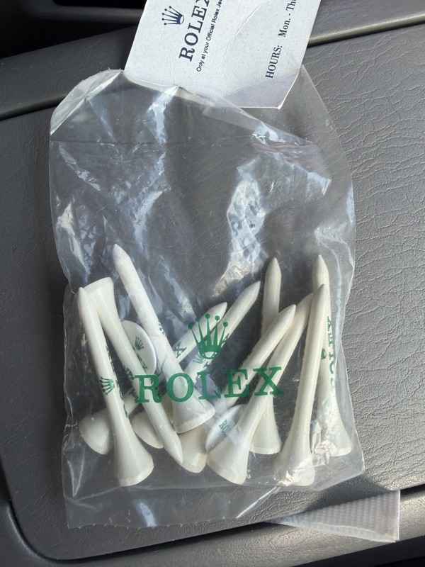 Rolex White Wood Golf Tees and ball markers New in Bag