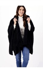 BumbleBella Jill Martin Cotton Candy Plush Hooded Wrap One Size Plus Black New