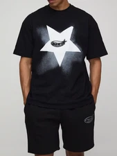 Boohoo Man Men's Oversized BM Applique Star T-Shirt & Short Set Black Sz XL NEW