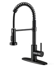 Modern Single Handle Spring Kitchen Faucet with Pull Down Spray, Matte Black Kit