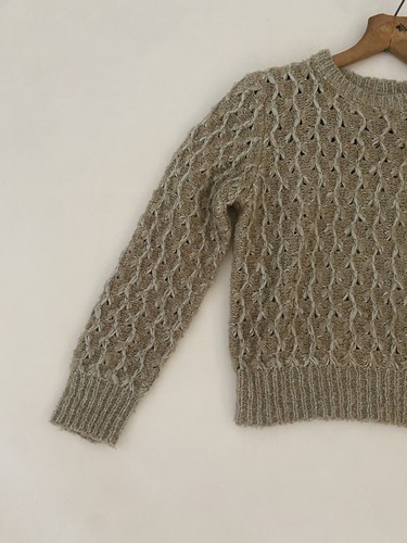 VTG Crazy Horse Womens XS Sweater X-Small Mint Beige Crocheted Grandma Cottage - Picture 2 of 9
