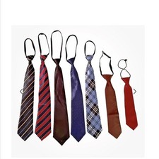 Lot of 7 Boys Zipper Pre-Tied Neckties Assorted Brands Colors Fabrics Patterns