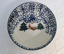 Tienshan Folk Craft CABIN IN THE SNOW 9" Round Serving Vegetable Bowl Christmas 