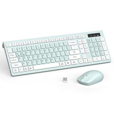 Wireless Keyboard Mouse Combo Full-Sized Adjustable DPI Mint Green White 1 PCS