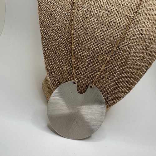 J. Jill Pendent Necklace Silver Tone Disc Silver/Gold Two Tone Chain - Picture 2 of 6