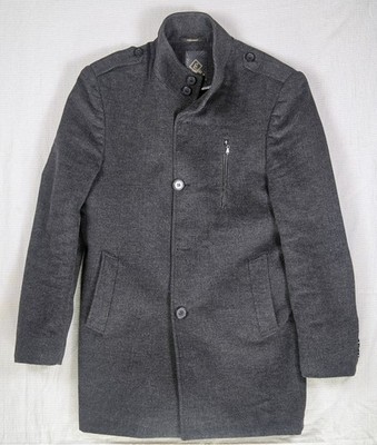 Baronelli Men s 80% Cashmere Winter Coat Faux Fur Lined Grey Microcheck Size 46