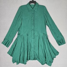 Alice + Olivia Avita Shirtdress Womens Small Green Button Down Collared Pleated