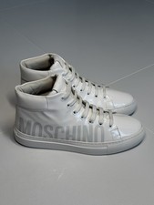 Image of Moschino White Logo Patch Lace Up High Top Trainers Sneakers Size 5 38 New Rare