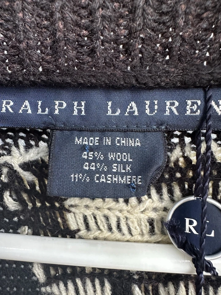 NUEVO CON ETIQUETAS Ralph Lauren Lana Seda Cachemira Suroeste Cárdigan Suéter XS Beige Negro Foto 3 de 4