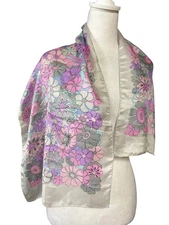 Vintage Glentex Scarf Womens Pink Purple Floral Long Rectangular Japan 60s