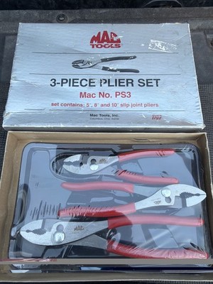 Mac Tools USA Nos 3pc Red Grip Plier Set PS3 5/8/10  Slip Joint