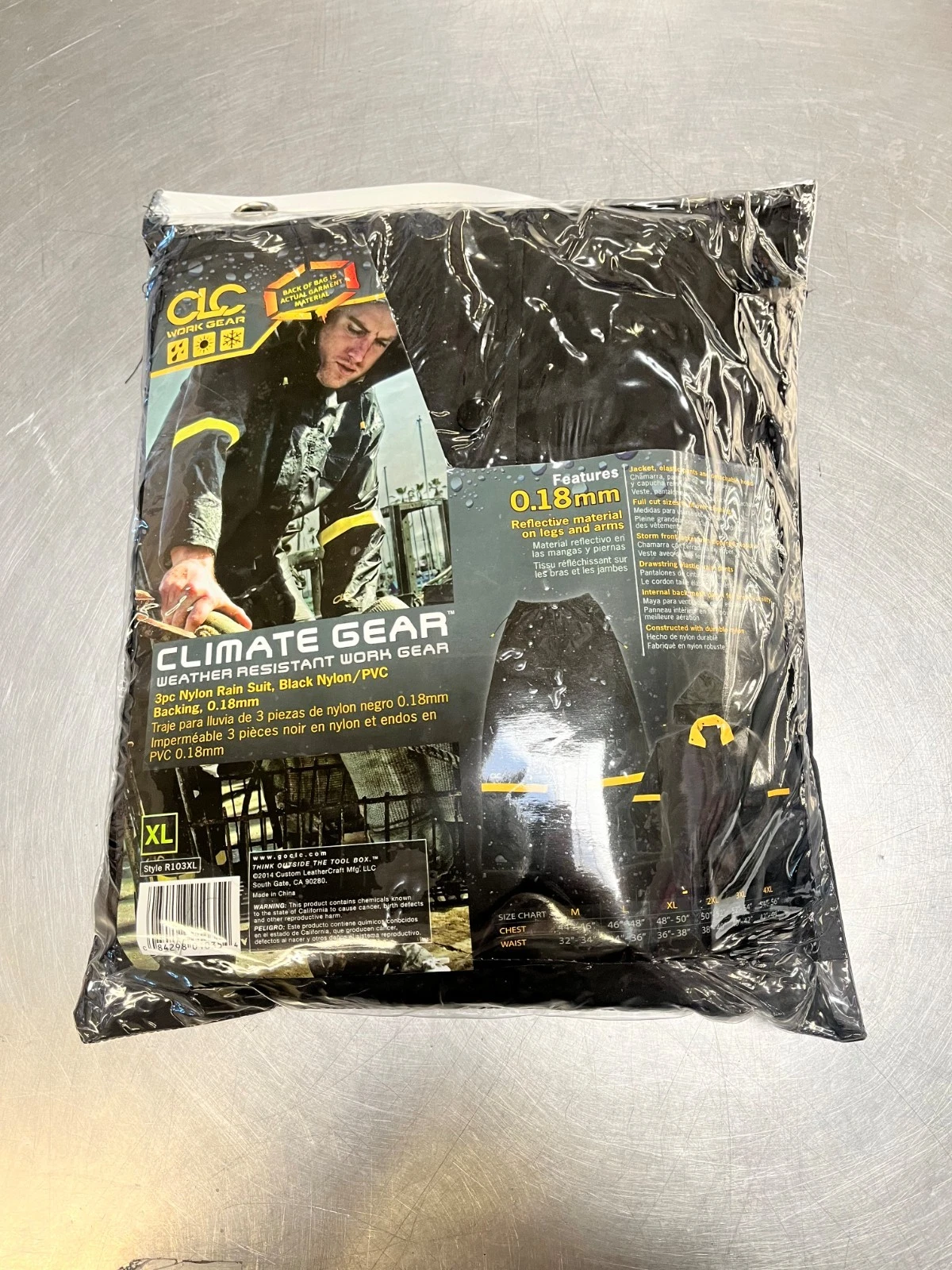 CLC R103X Rain Wear Black Nylon 3-Piece Rain Suit - X-Large SIZE SKU 9463944
