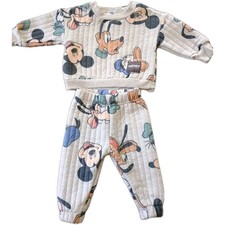Disney Baby Allover Print Sweatsuit 0-3 Mo Mickey Goofy Donald Duck 2-Piece Set