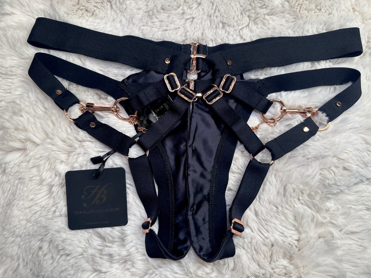 Honey Birdette KUKURO? Black Rose Gold Cheeky Bondage Brief 