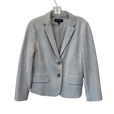 Talbots Gray White Textured Two Button Blazer Jacket Size 10P Professional