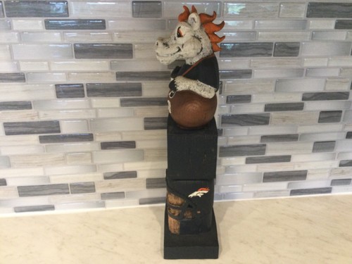 DENVER BRONCOS TIKI TOTEM NFL STATUE HAND CRAVED WOOD 16” FIGURE - Picture 11 of 16