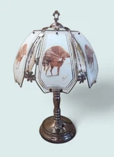 Vintage OK Lighting 3-Way Touch Lamp Deer Glass Panel Rustic Lodge Cabin