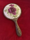 Victorian hand painted rose porcelain hand mirror — photo 8