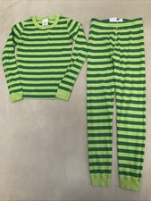 Hanna Andersson Pajama Set Long John Striped Green 150 Boys 12
