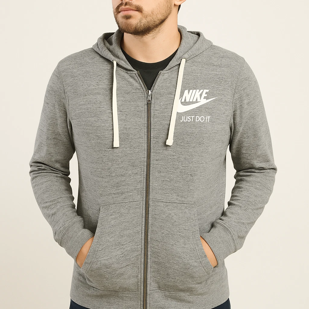 NIKE XL Gray JUST DO IT Lightweight Zip Hoodie Jacket T-Shirt Knit Cotton Blend