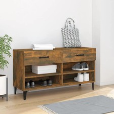 Modern Wooden Hallway Shoe Storage Cabinet Unit With 2 Drawers & Open Shelves