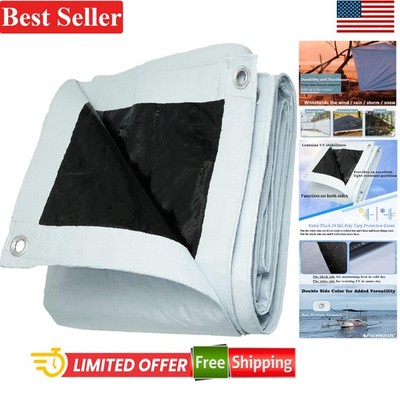 Heavy Duty 10x13 FT Reversible Waterproof Tarp - 14 Mil Thick White/Black