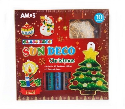 8802946509348 Farby witrażowe GLASS DECO 10 kol. 10,5 ml z brelokami AMOS SD10P1