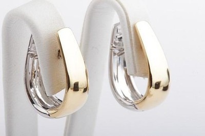 Neu Ohrringe in aus 750 18K Bicolor Gold Gelbgold Weißgold Schnappverschluss  
