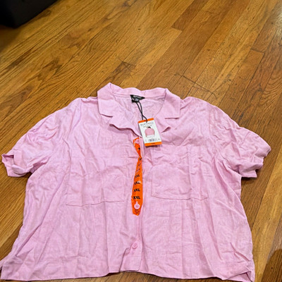 Buffalo David Bitton Women s 2XL Pink Linen Blend Short Sleeve Button-Up