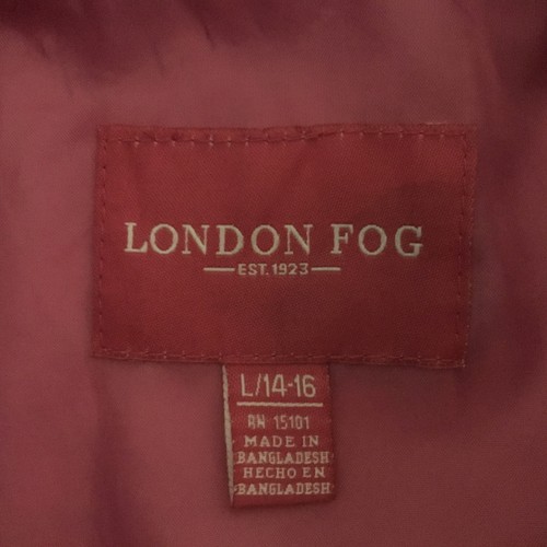 London Fog girls L 14-16 hooded raincoat jacket polka dot on black w/pink lining - Picture 6 of 19